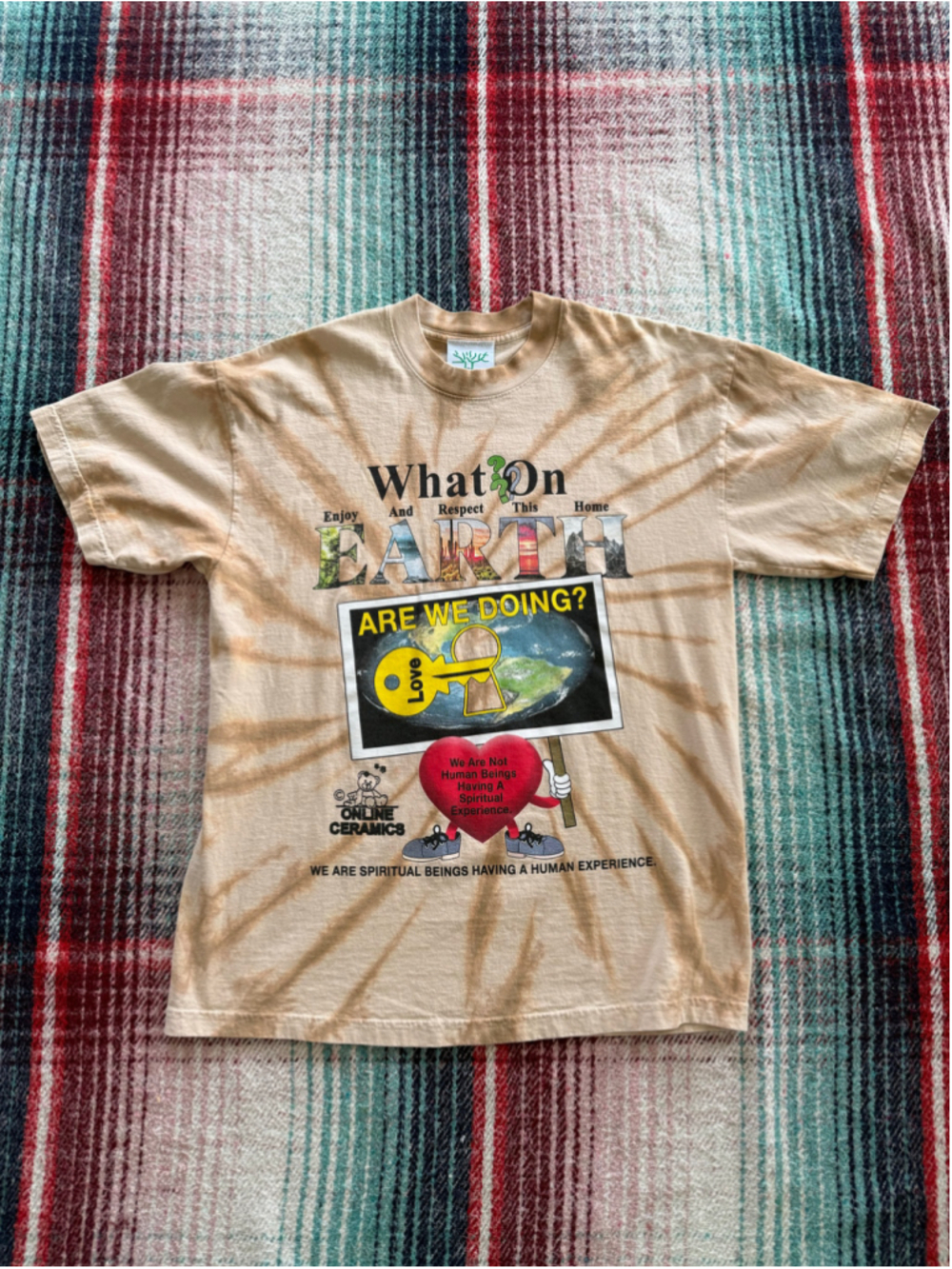 Online Ceramics “What Are We Doing” Brown Tie Dye Graphic Tee L